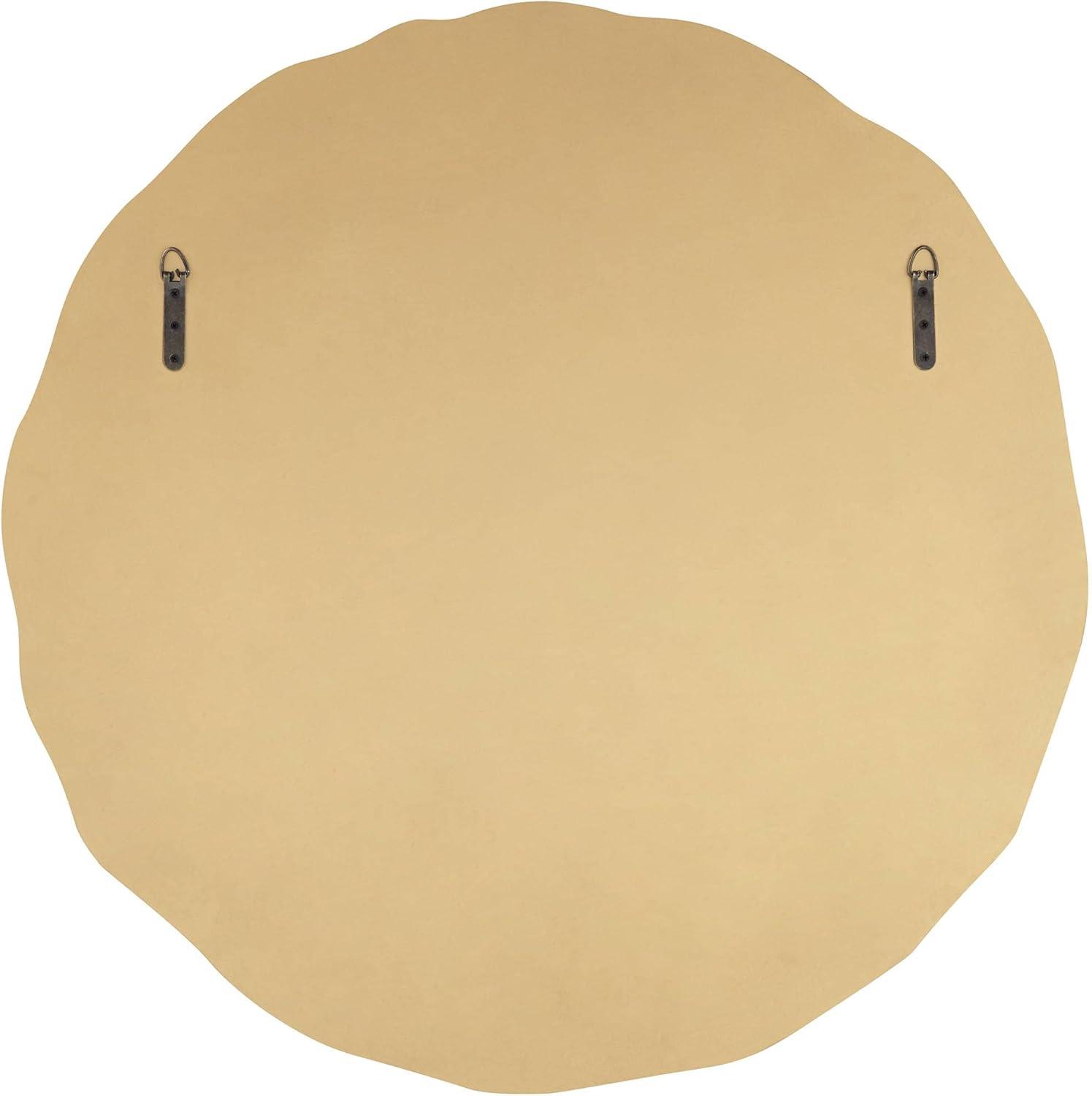 Noble Park Lissa Round Vanity Decorative Wall Mirror Modern Beveled Edge Gold Waved Wood Frame31 1/2" Wide for Bathroom Bedroom Living Room Home House