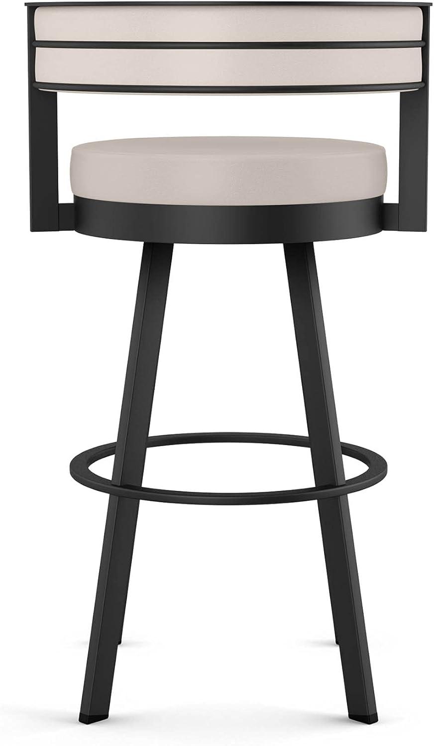 Modern Swivel Counter Stool in Cream Faux Leather with Black Metal Base