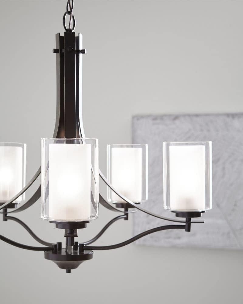 Elmwood Park Bronze 5-Light Chandelier with Satin Etched Glass