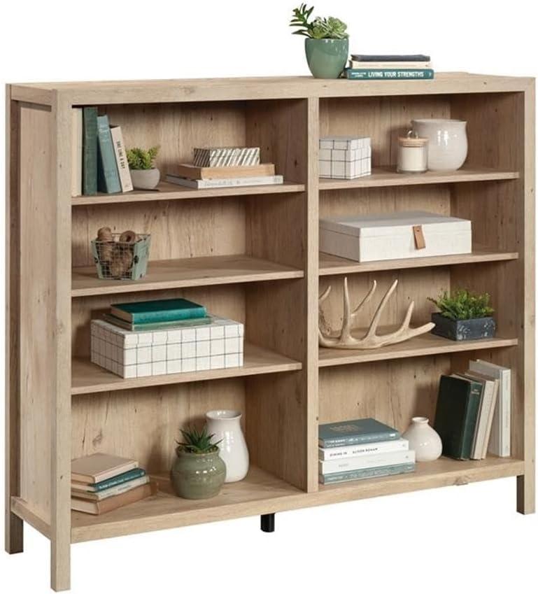 Sauder 47.63"Pacific View Horizontal Bookcase Prime Oak: Adjustable, Laminated, 6-Cubby Storage