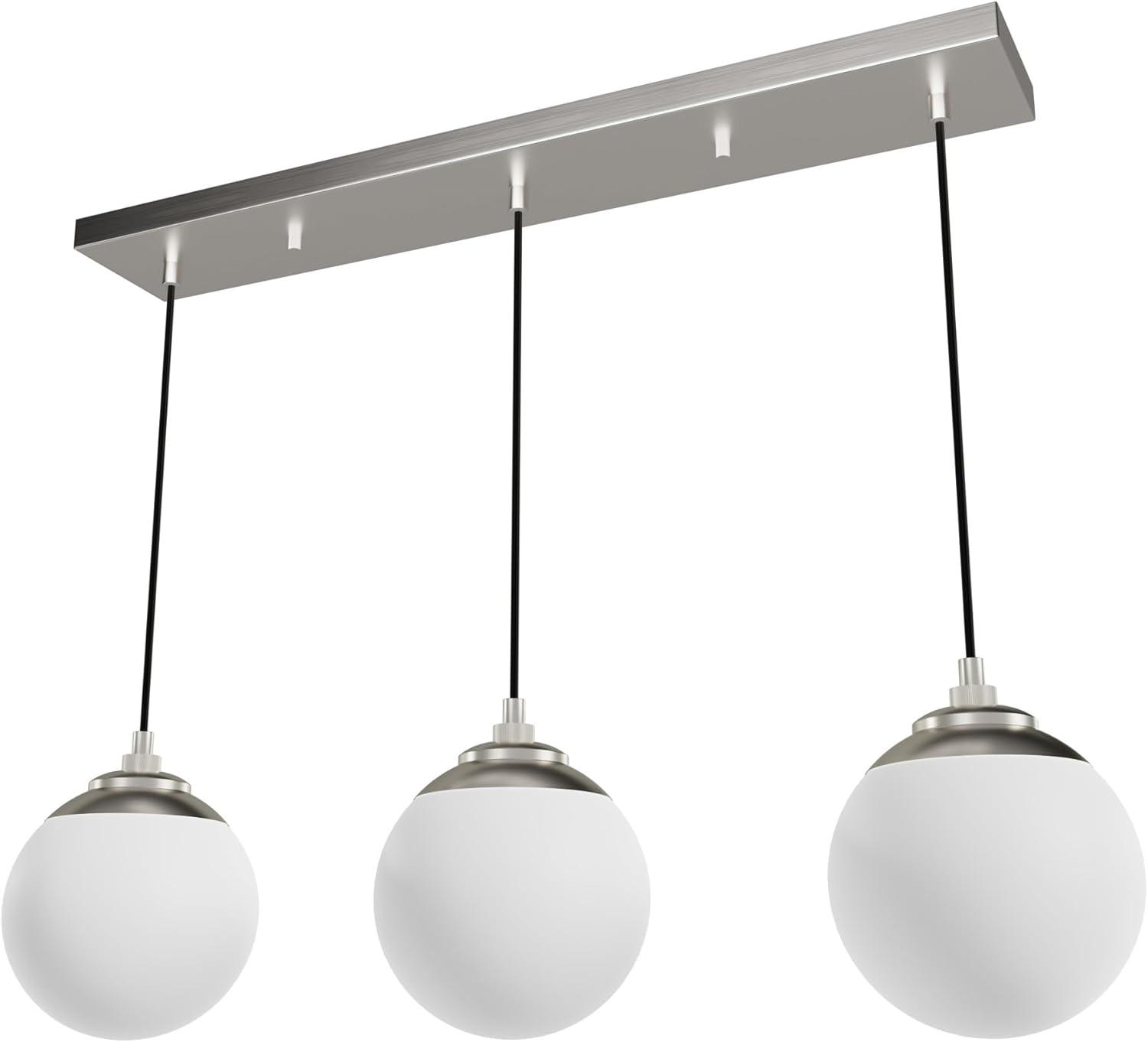 Hepburn 31'' Brushed Nickel Linear Cluster Pendant with White Glass Orbs