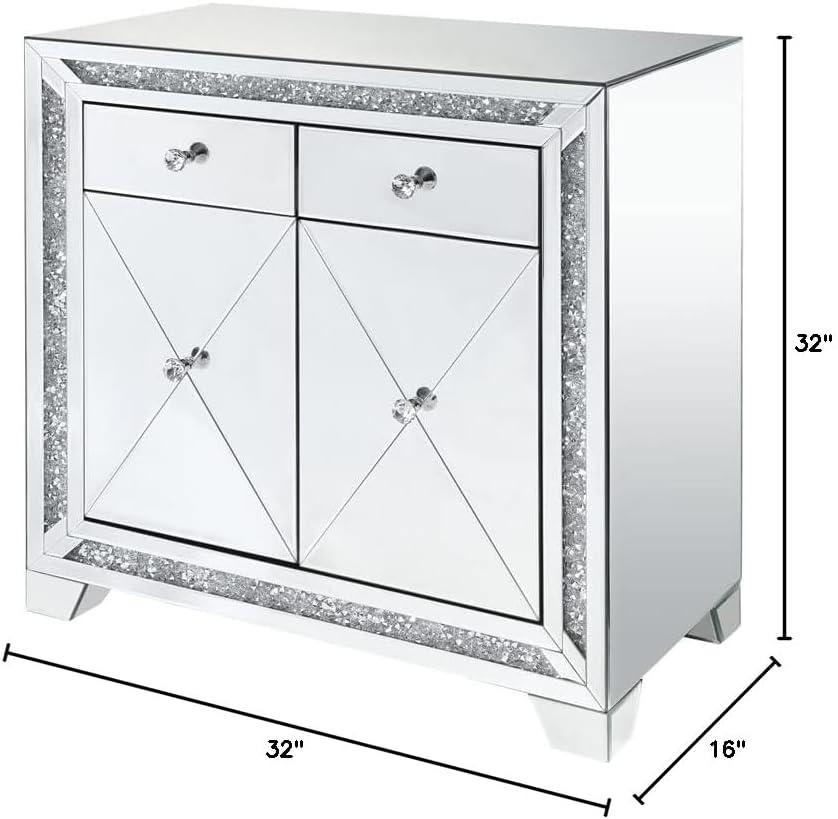 ACME Noralie 2-Drawer Console Table in Mirrored and Faux Diamonds