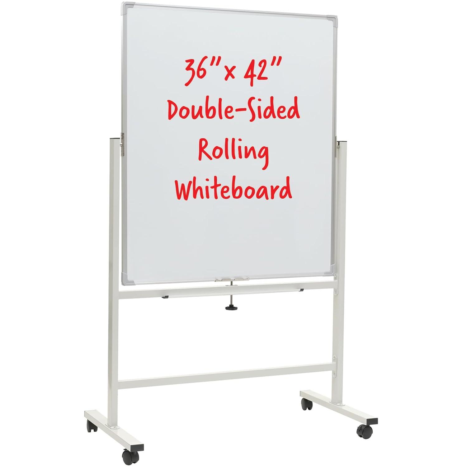 Reversable Whiteboard on Wheels - 36"x 42" (White Frame)