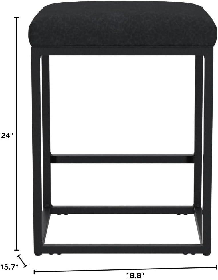 Lorelia Set of 2 Black 24 Inch Backless Counter Bar Stools Faux Leather Seat for Kitchen