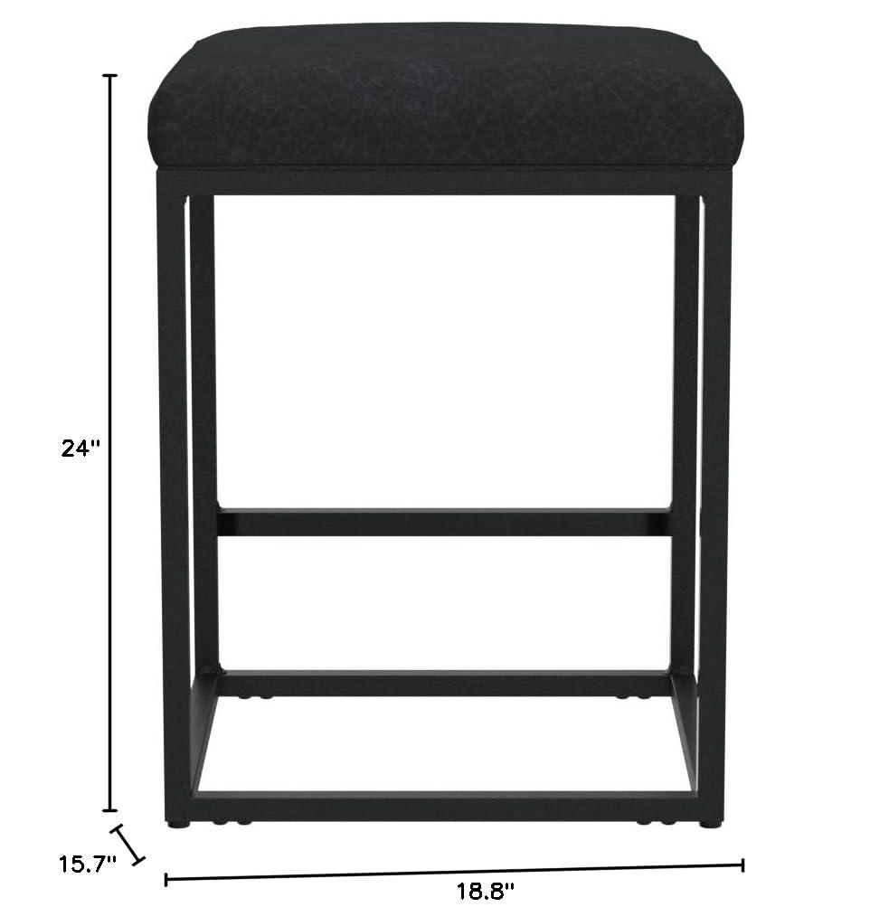 Lorelia Set of 2 Black 24 Inch Backless Counter Bar Stools Faux Leather Seat for Kitchen