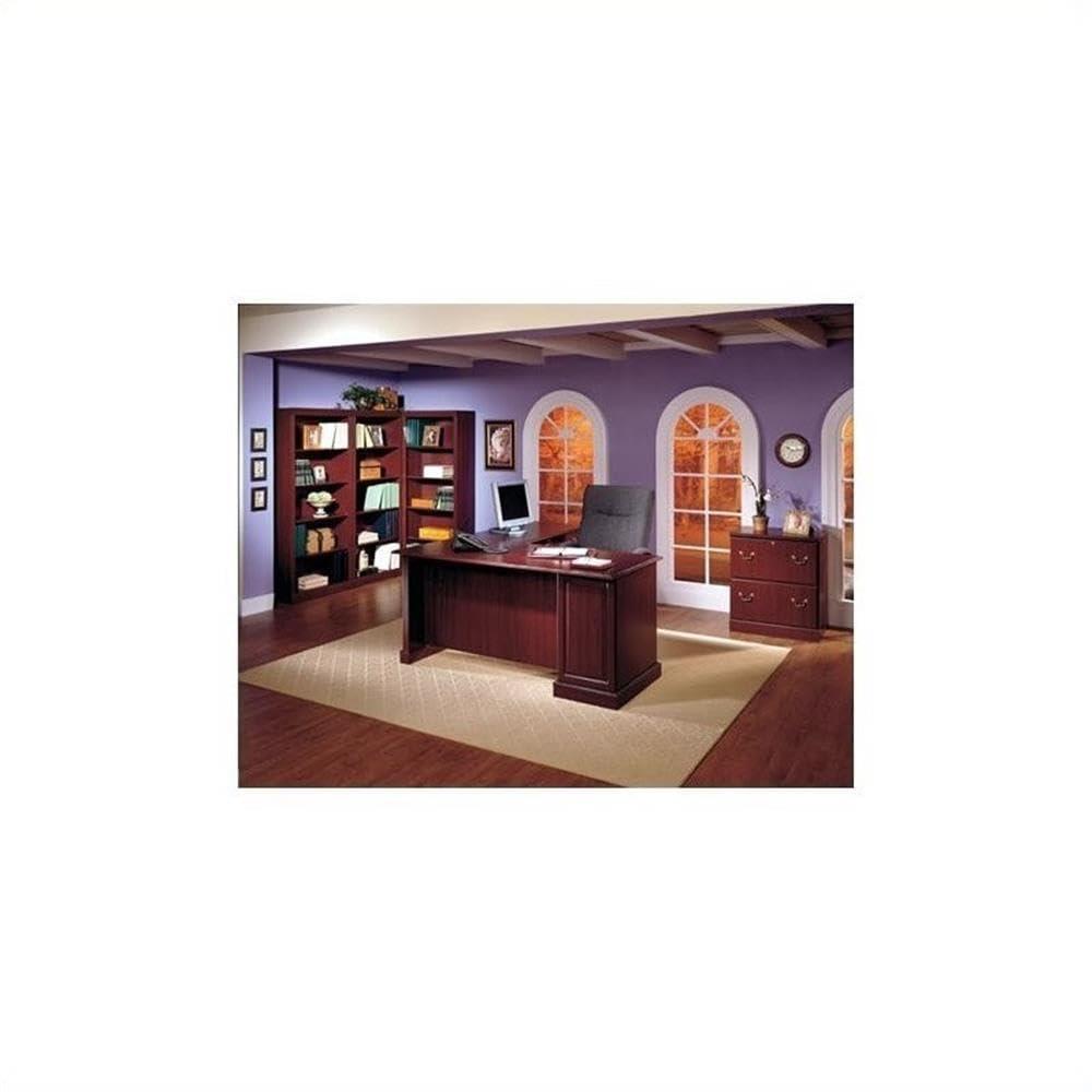 Harvest Cherry Wood L-Shaped Executive Desk with Drawers and Keyboard Tray