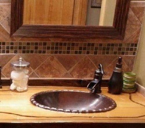 SimplyCopper WF-O-19-ROPE 19" Oval Copper Drop-in Bathroom Sink with Decorative Edging
