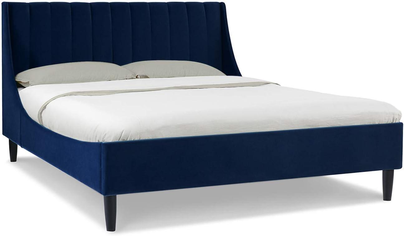 Sandy Wilson Home Aspen Tufted Headboard Platform Bed Set Queen Navy Blue Velvet