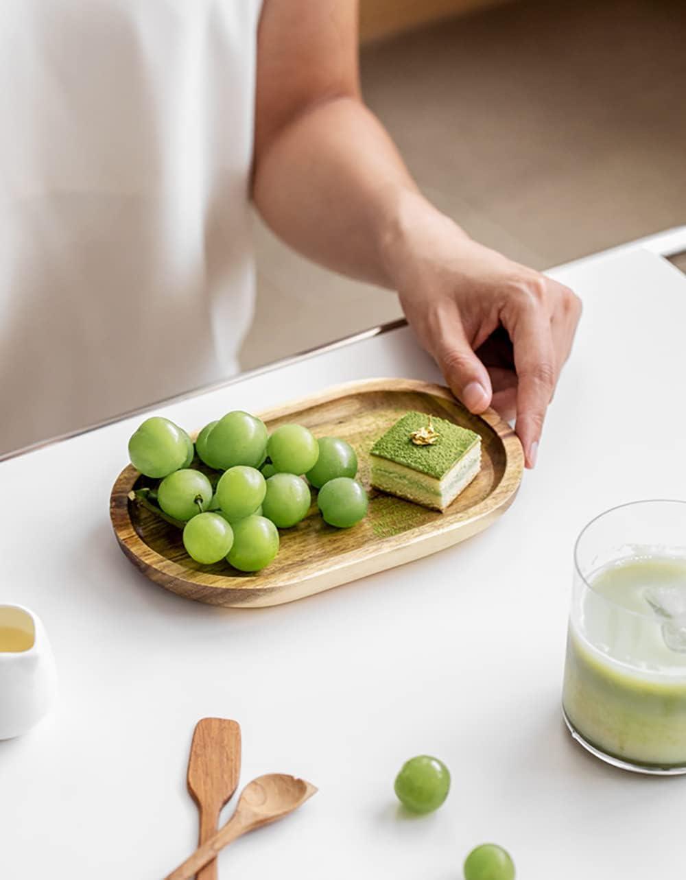 Handcrafted Acacia Wood Rectangular and Oval Serving Trays Set