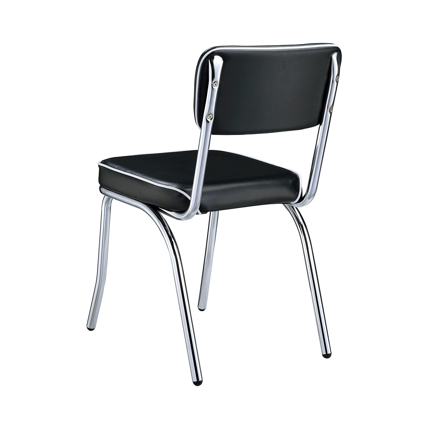 Transitional Faux Leather Side Chair in Black with Metal Frame