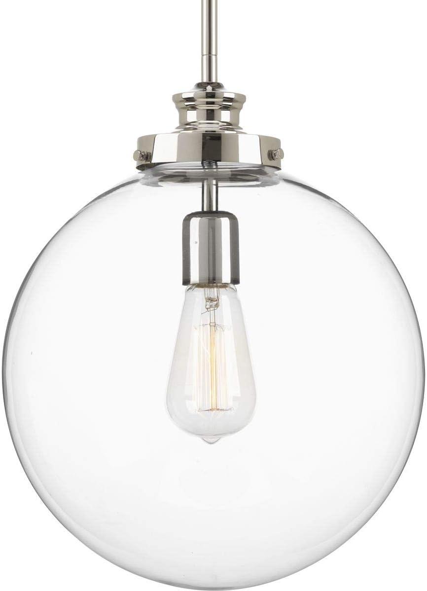 Farmhouse Elegance 15" Polished Nickel Globe Pendant with Clear Glass