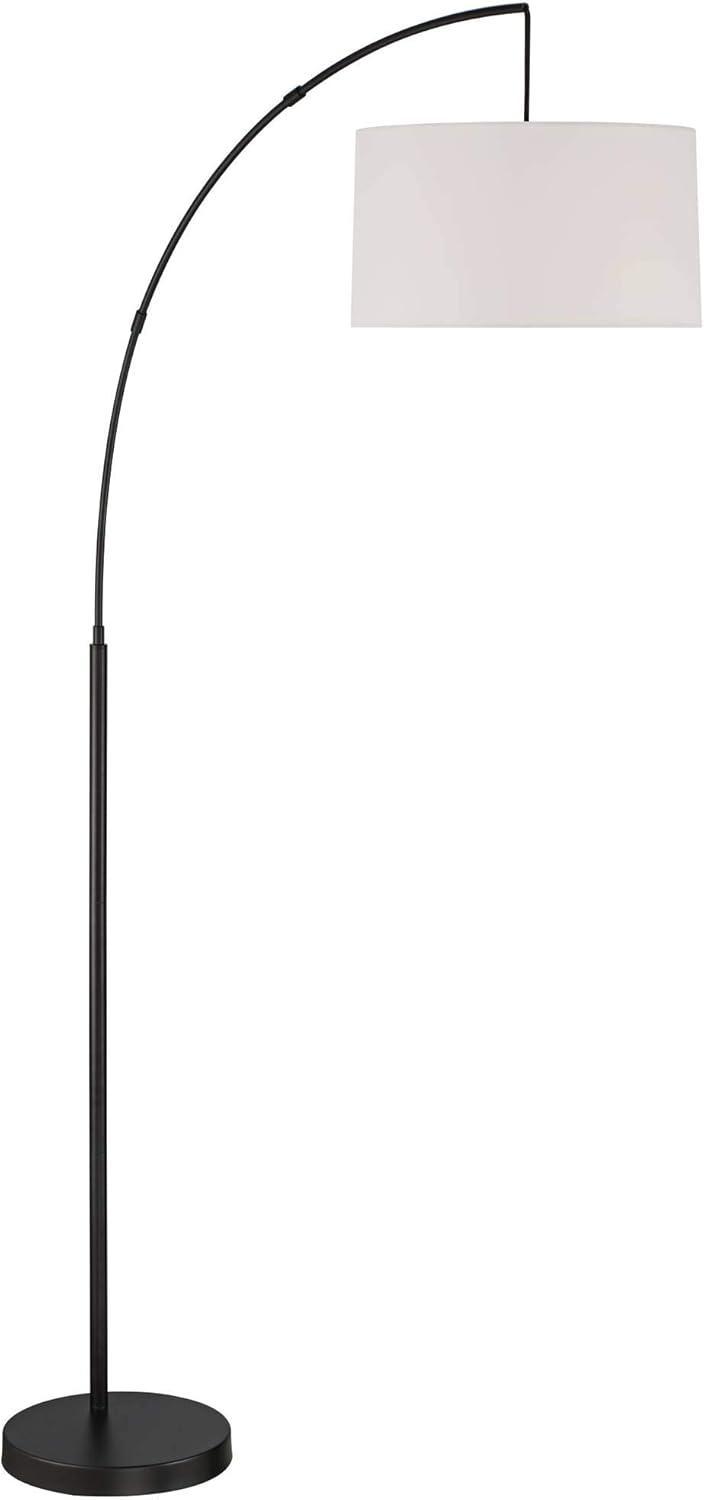 360 Lighting Cora Modern Arc Floor Lamp Standing 72" Tall Black Metal White Linen Drum Shade Decor for Living Room Reading Bedroom Office House Home