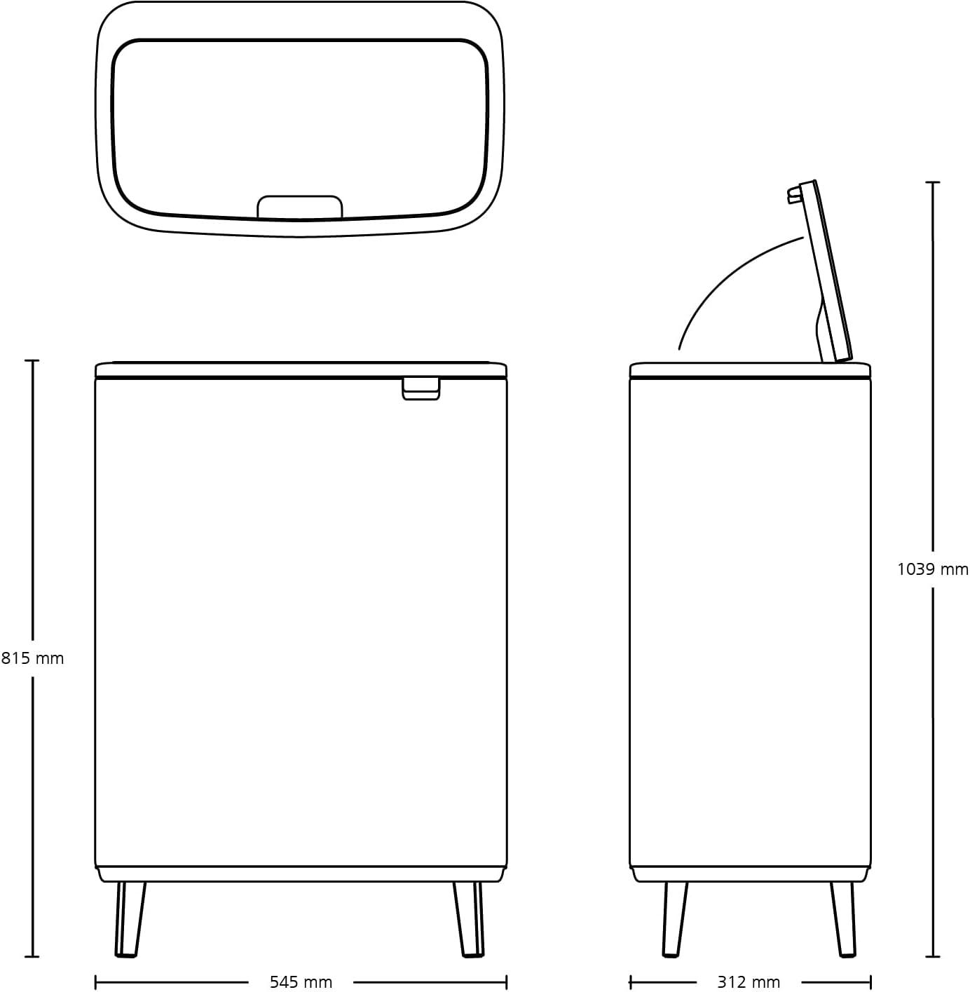 Brabantia Bo Hi Touch Top Dual Compartment Recycling Trash Can, 2 x 8 Gallon (16 Gallon Capacity)