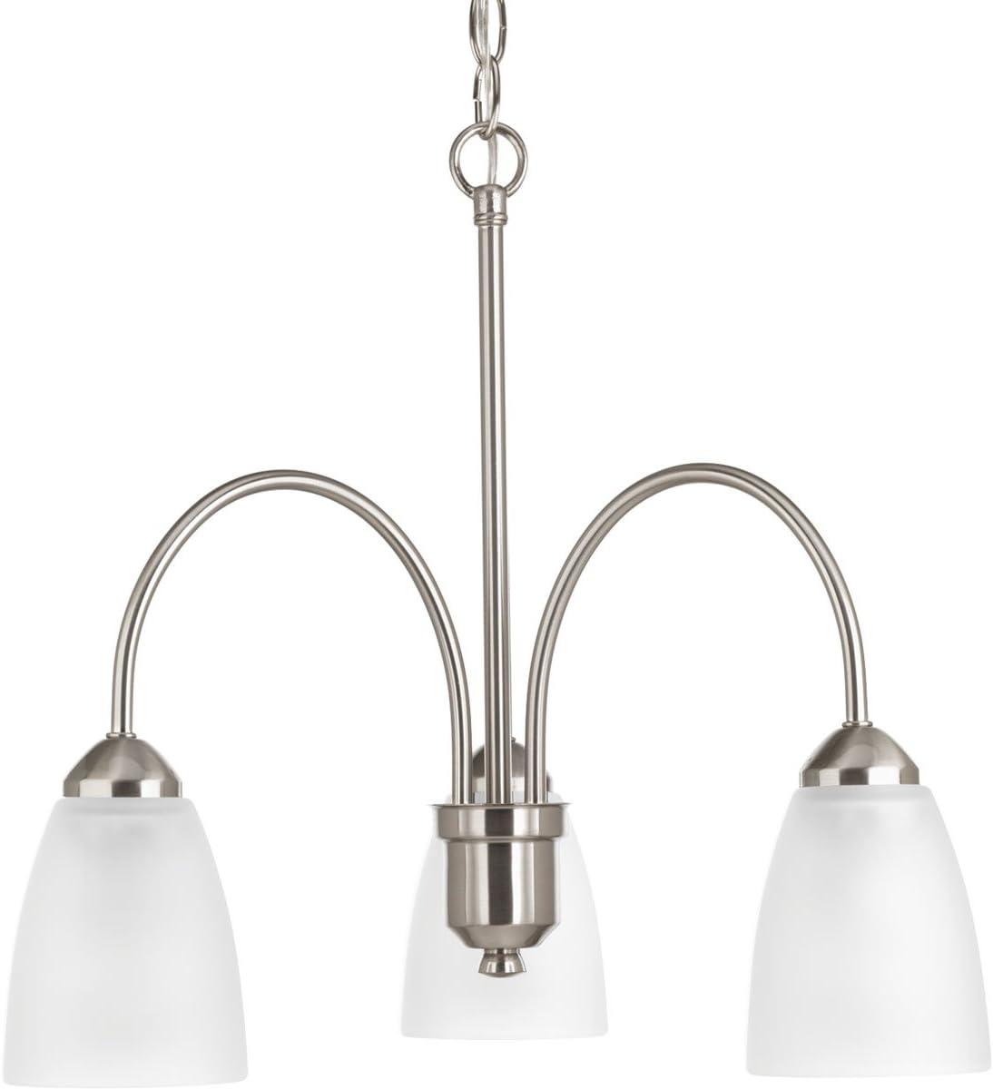 Progress Lighting Gather 3-Light Chandelier, Brushed Nickel, White Etched Glass Shades