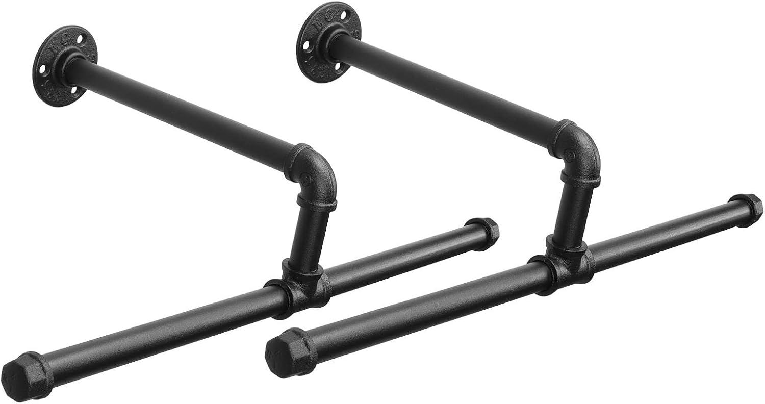 Industrial Pipe Clothes Rack Floating DIY Wall Mounted, Heavy Duty Rustic Vintage Clothing Rod, Metal Garment Bar Space-Saving Hanging for Bedroom, Bathroom and Laundry Room (Black)