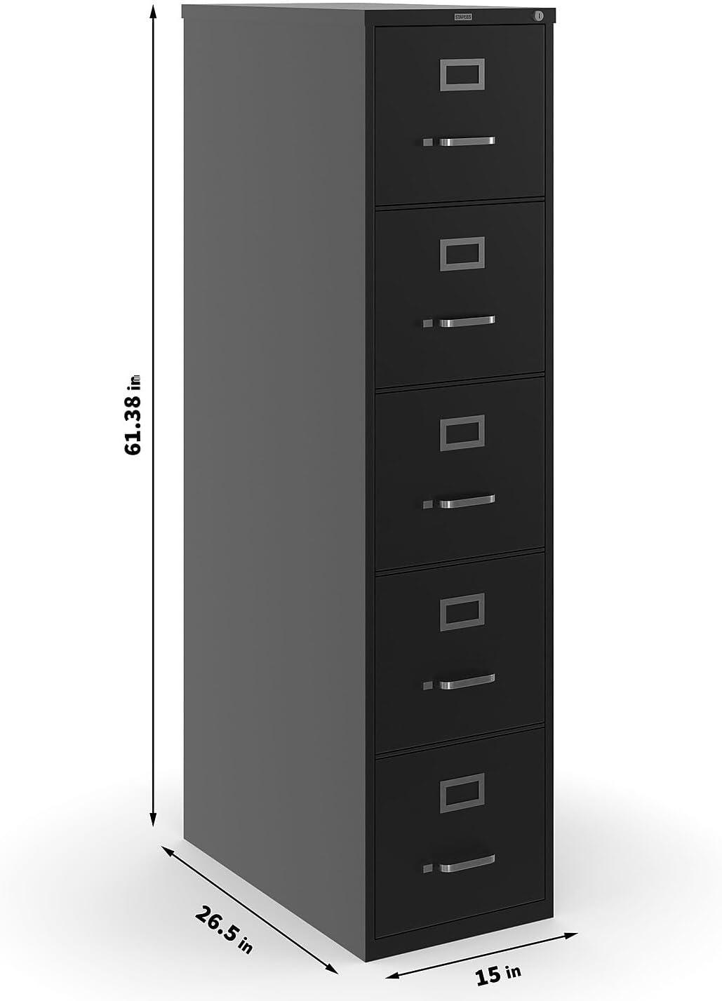 Black Steel 5-Drawer Lockable Vertical Filing Cabinet