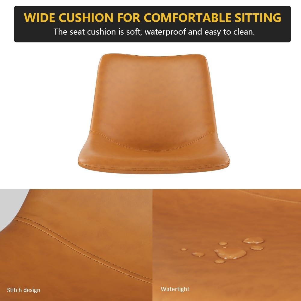 WKWKER Dinning Chairs Set of 2 Faux Leather Industrial Chair Counter Height Chair Metal Legs with Footrest Kitchen Chair for Home Bar Coffee Shop Patio Dining Chair Height 19’’ (Brown, 2pcs)