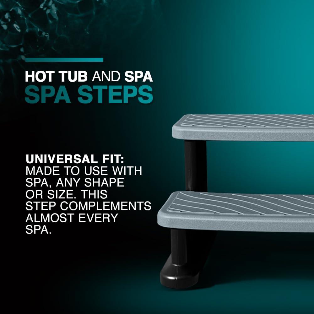 Puri Tech Universal Spa & Hot Tub Outdoor Steps No Slip Grip Support - Light Grey