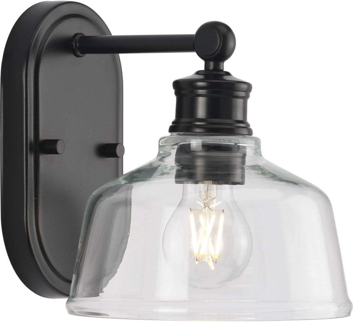 Progress Lighting Singleton 1-Light Vanity Fixture, Steel, Matte Black, Clear Glass Shade