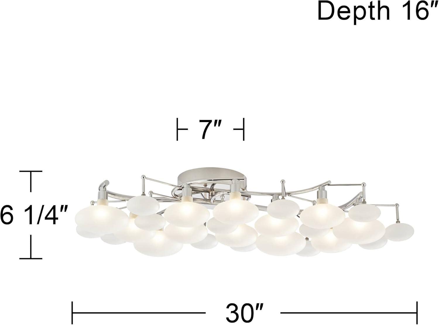 Possini Euro Design Lilypad Modern Ceiling Light Semi Flush Mount Fixture 30" Wide Chrome 12-Light Frosted Opal Glass for Bedroom Kitchen Living Room