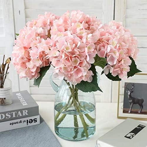 Kimura's Cabin 6pcs Fake White Flowers Artificial Silk Hydrangea Flowers Bouquets Faux Hydrangea Stems for Home Table Centerpieces Wedding Party Decoration (White)