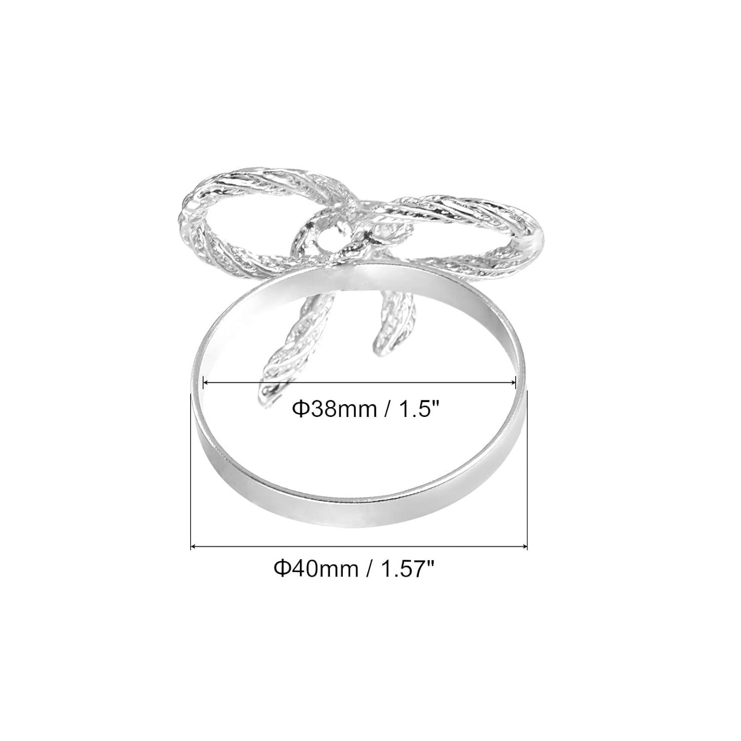 Uxcell Napkin Rings, 6 Pack 38mm ID Alloy Bow-knot Napkin Buckles, Silver Tone