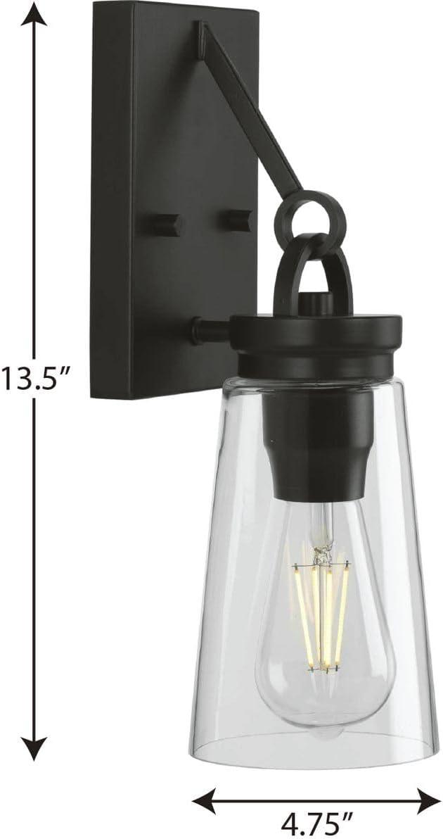 Progress Lighting Stockbrace 1-Light Matte Black Farmhouse Wall Light with Clear Glass Shade