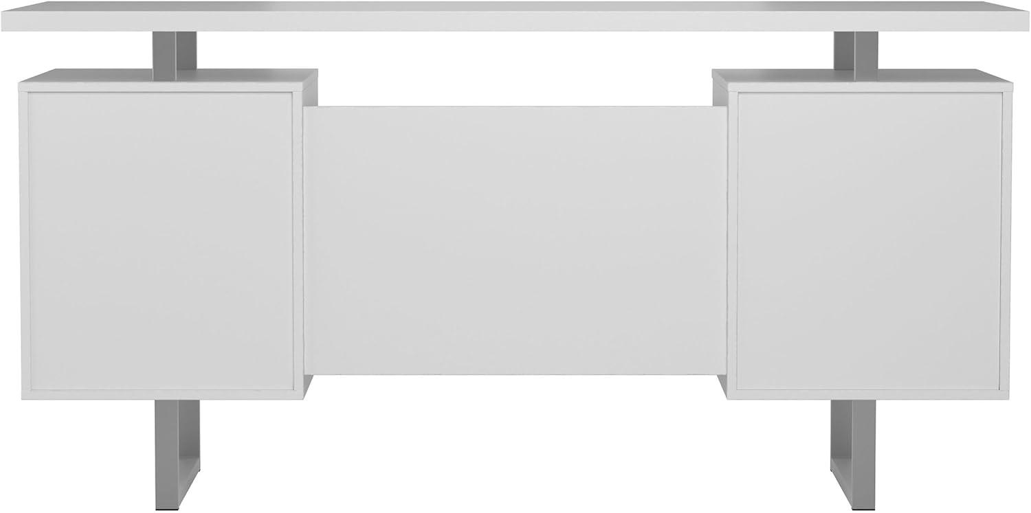 Lawtey 2 Drawer Office Desk White High Gloss - Coaster: Modern Home Office Furniture with File Storage
