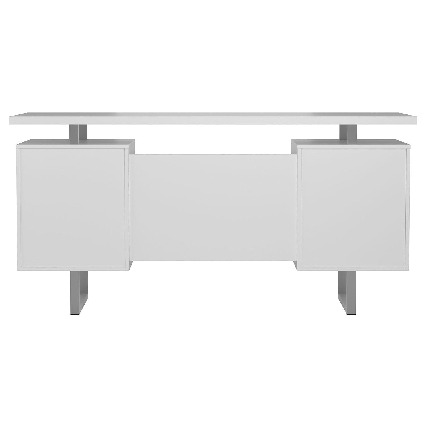 Lawtey 2 Drawer Office Desk White High Gloss - Coaster: Modern Home Office Furniture with File Storage