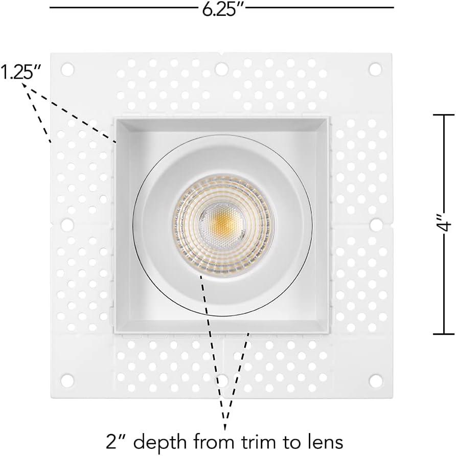 Maxxima 4” Trimless Ultra-Thin Recessed Anti-Glare LED Downlight Canless IC Rated 1000 Lumens 5 Color Temperature Selectable 2700K/3000K/3500K/4000K/5000K Dimmable 90 CRI 5 CCT Square Slim J-Box Incl.