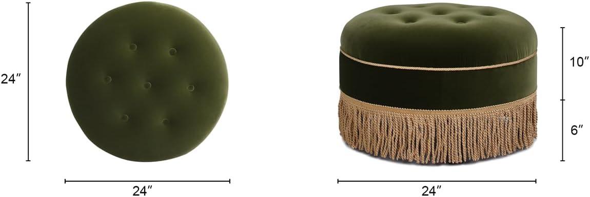 Jennifer Taylor Home Yolanda 24" Round Upholstered Accent Ottoman, Olive Green Performance Velvet