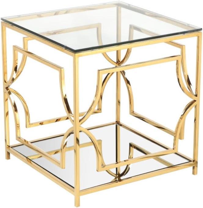 American Home Classic Edward Modern Metal/Glass Side Table in Brushed Brass