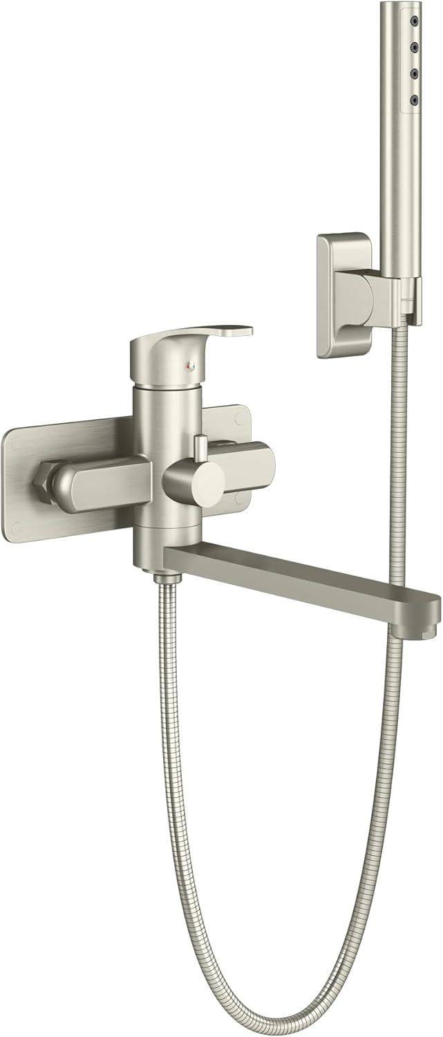 Pulse Showerspas Niagara Highflow Wall Mounted Tub Filler with Pivoting Arm Spout and Handshower 3030-WMTF-BN