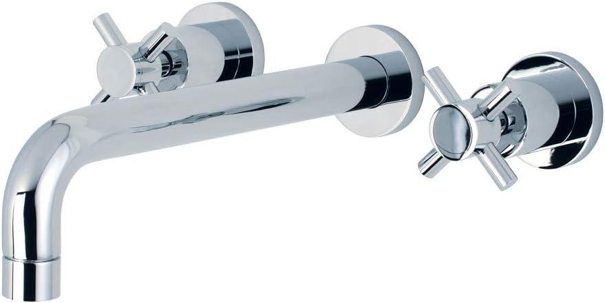 Polished Chrome Wall Mount Roman Tub Faucet with Cross Handles