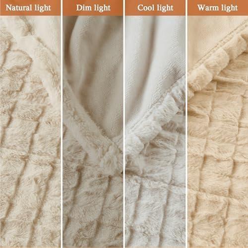 Beautyrest 50"x70" Marselle Oversized Faux Fur Heated Throw Ivory Texture