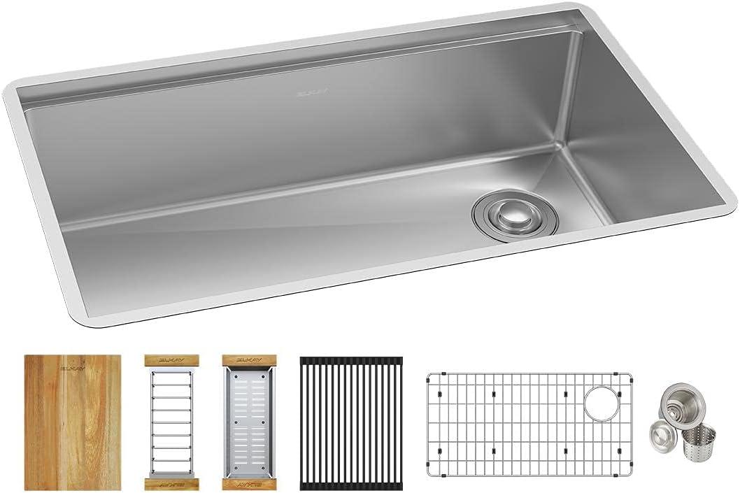 Crosstown Workstation 32" L x 19" W Undermount Kitchen Sink with Accessories