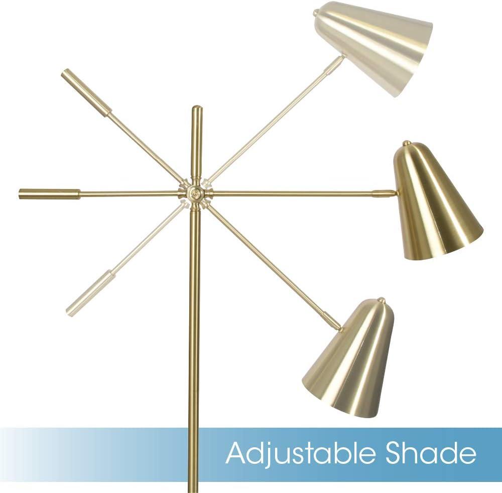 OttLite OttLite Archer Floor Lamp - Mid-Century Modern Design, Satin Brass Finish, LED, Adjustable Shade