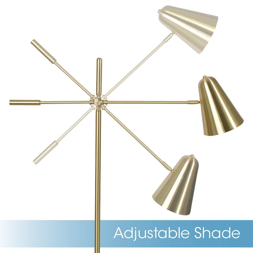 OttLite OttLite Archer Floor Lamp - Mid-Century Modern Design, Satin Brass Finish, LED, Adjustable Shade