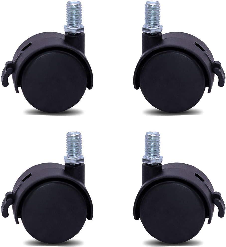 Black Nylon Swivel Stem Casters with Locking Brake, Set of 4