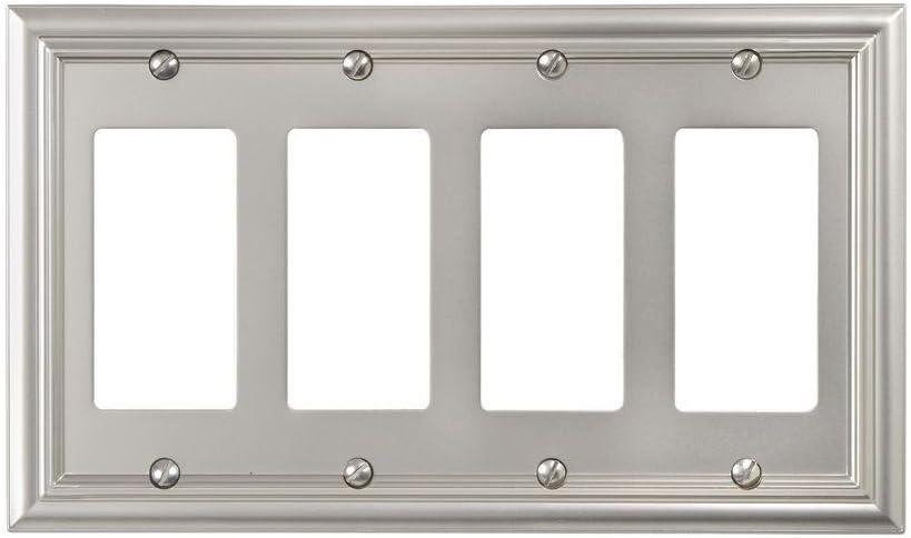 Amerelle 94R4N Continental Wallplate, 4 Rocker, Cast Metal, Satin Nickel, 1-Pack