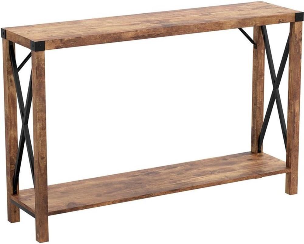 Safdie & Co. 46"L 1-Shelf Metal Sides Console Table in Brown Reclaimed Wood