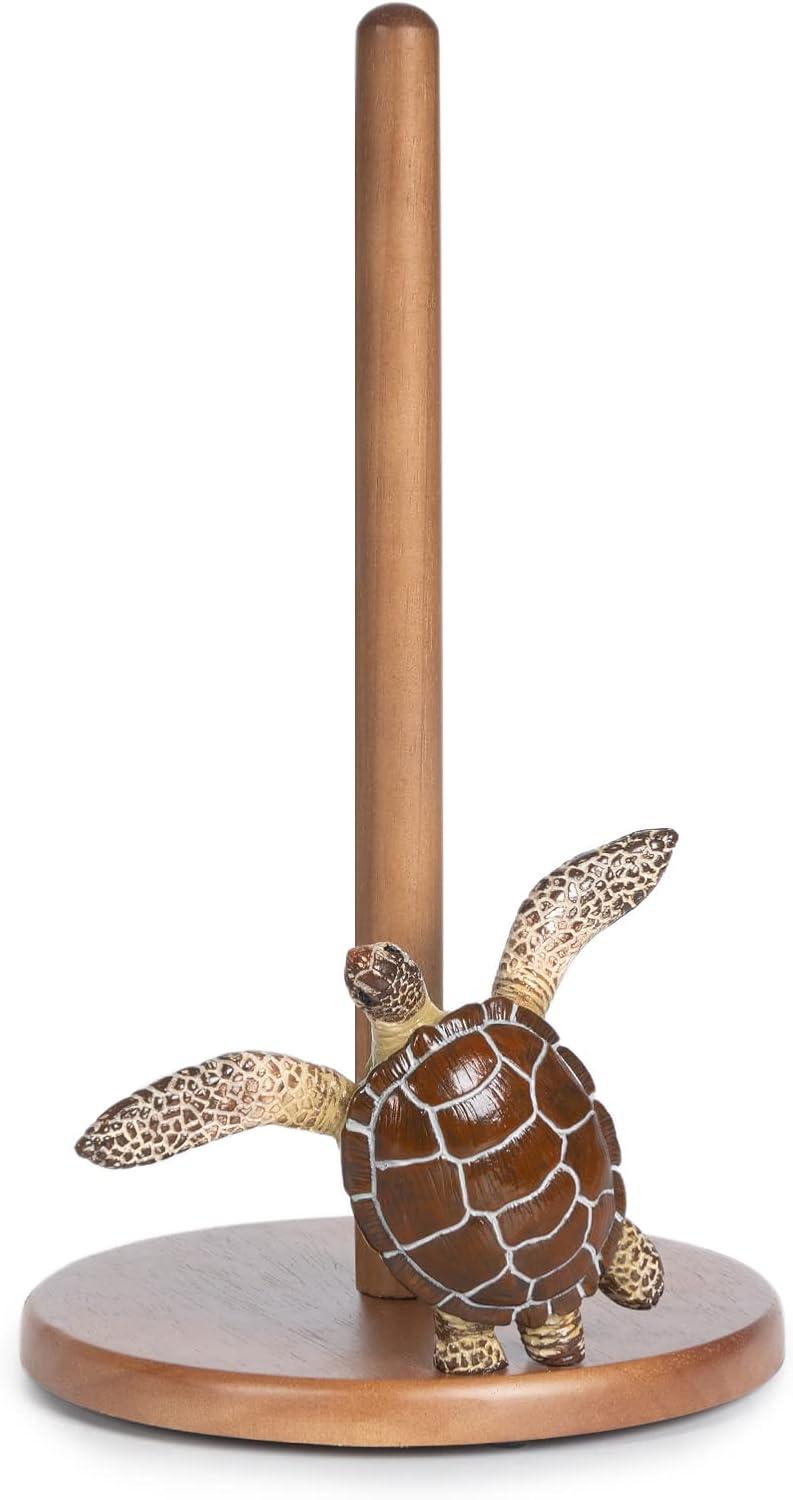 Wooden Brown Sea Turtle Coastal Paper Towel Holder