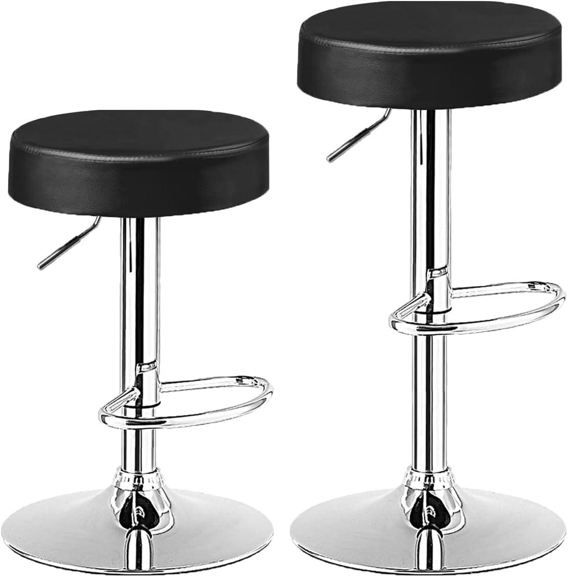 WATERJOY Adjustable Round Bar stools Set of 2, PU Seat Swivel Bar Stool with footrest