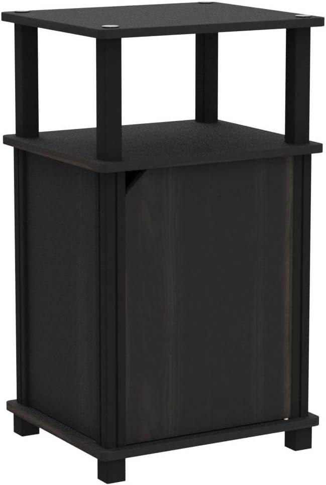 Furinno 2PCS Mid-Century 3-Tier Sofa Side Telephone Table Nightstand Accent End Table w/Storage Cabinet&Open Display Bookshelf,Espresso/Black