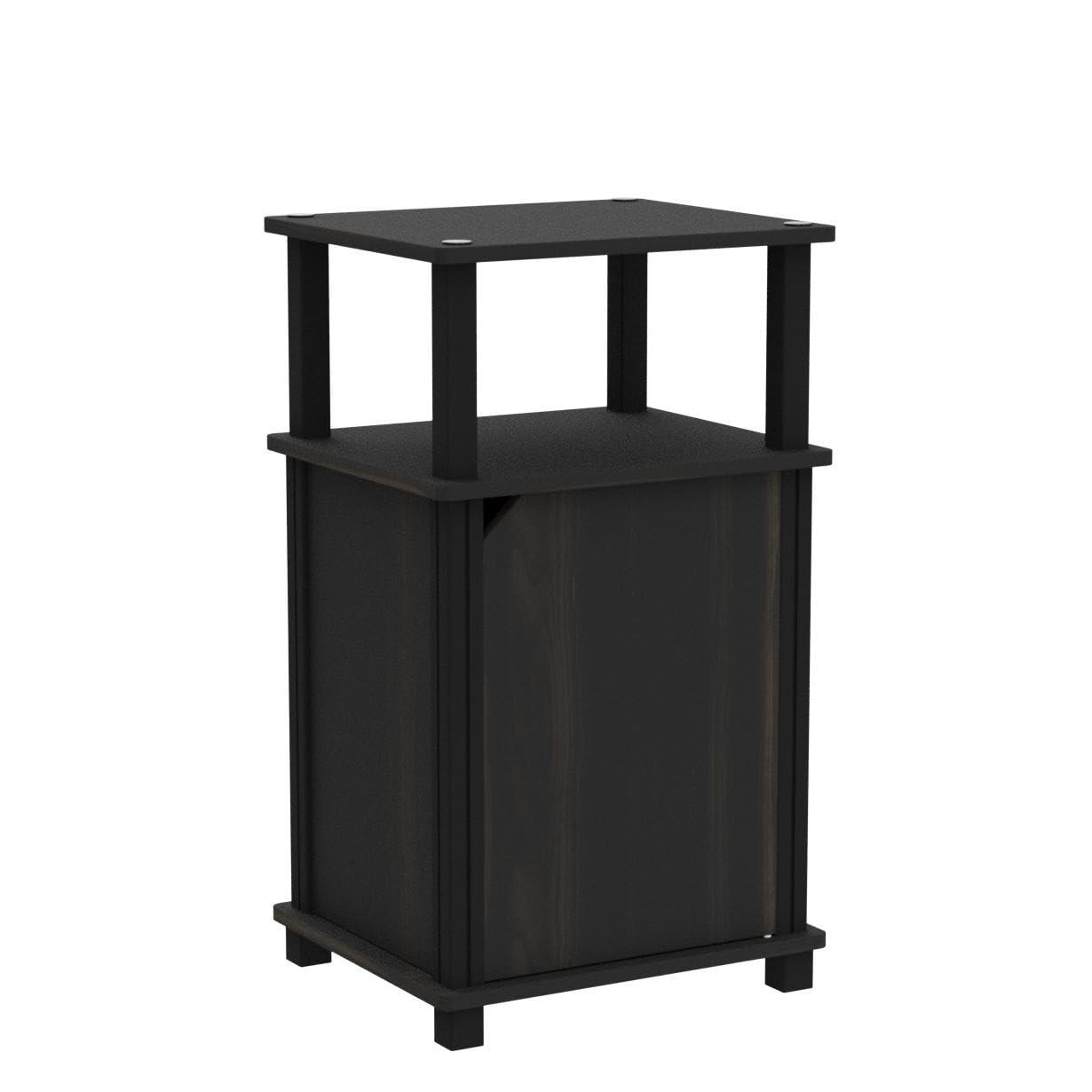 Furinno 2PCS Mid-Century 3-Tier Sofa Side Telephone Table Nightstand Accent End Table w/Storage Cabinet&Open Display Bookshelf,Espresso/Black