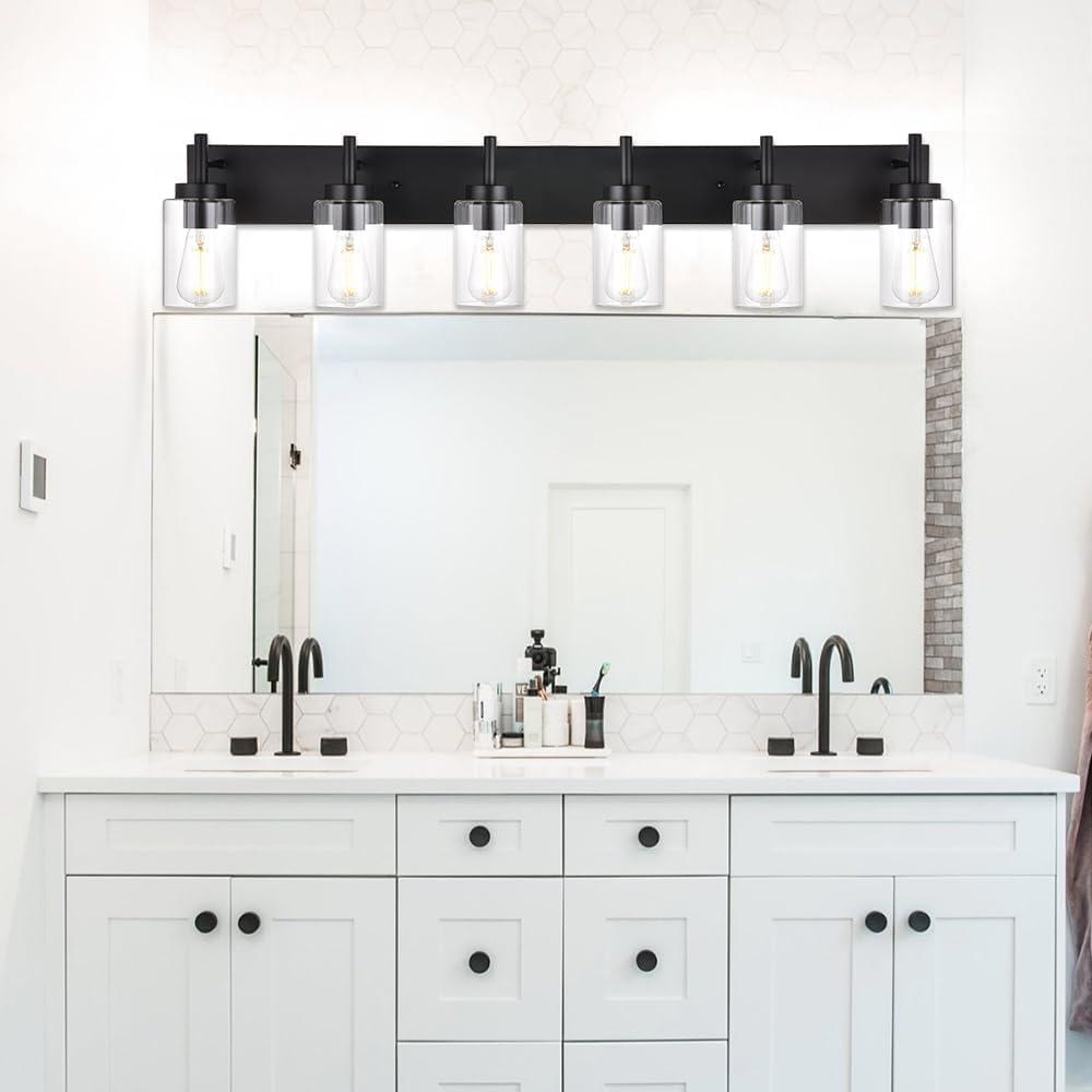 VINLUZ  Modern 6-lights Vanity Lighting Fixture for Bathroom black