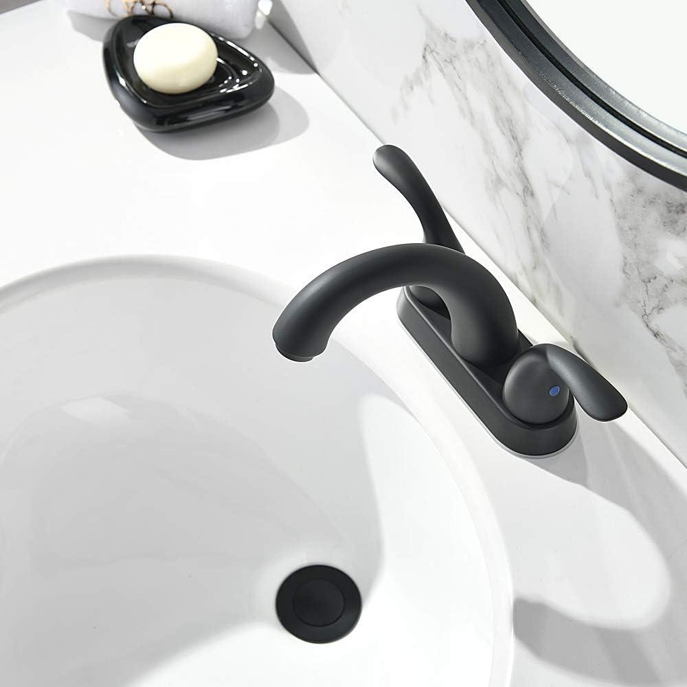 Matte Black 4-Inch Centerset 2-Handle Bathroom Faucet with Drain