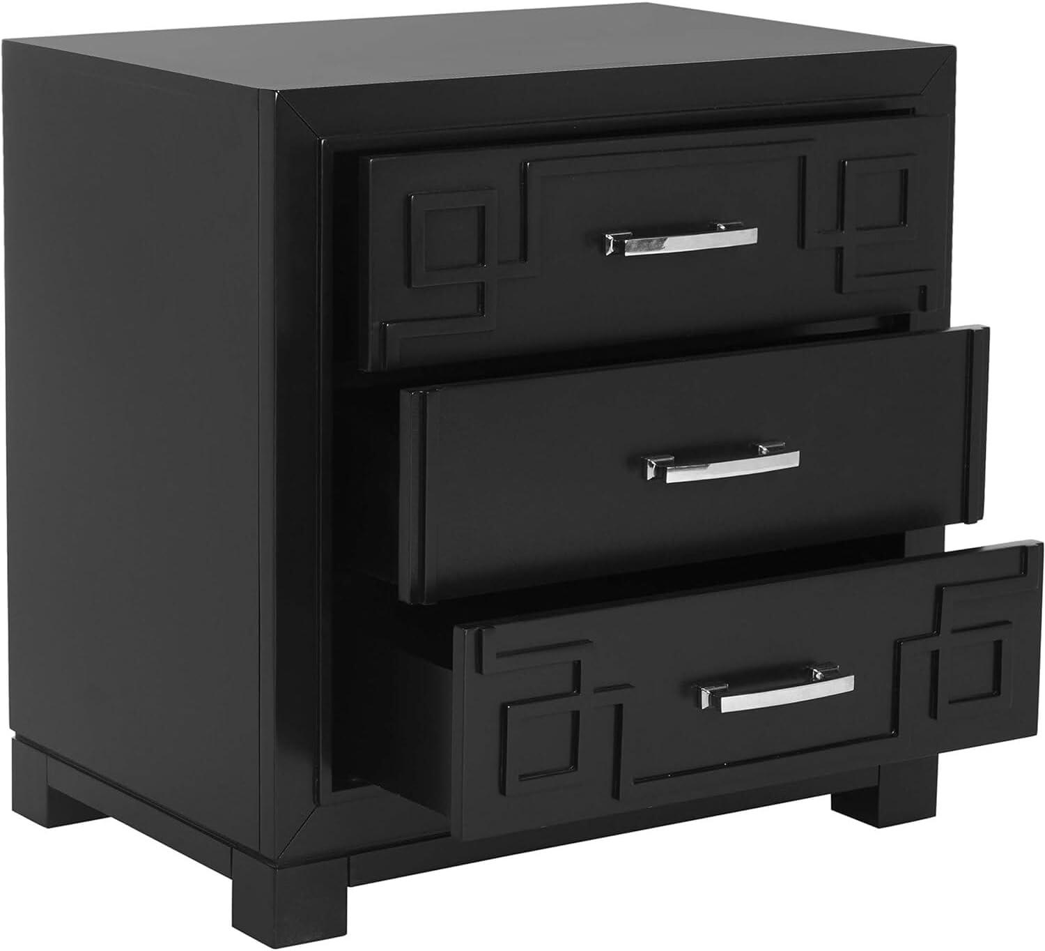 Raina 3 Drawer Greek Key Nightstand - FOX6278 - Black - Safavieh Couture