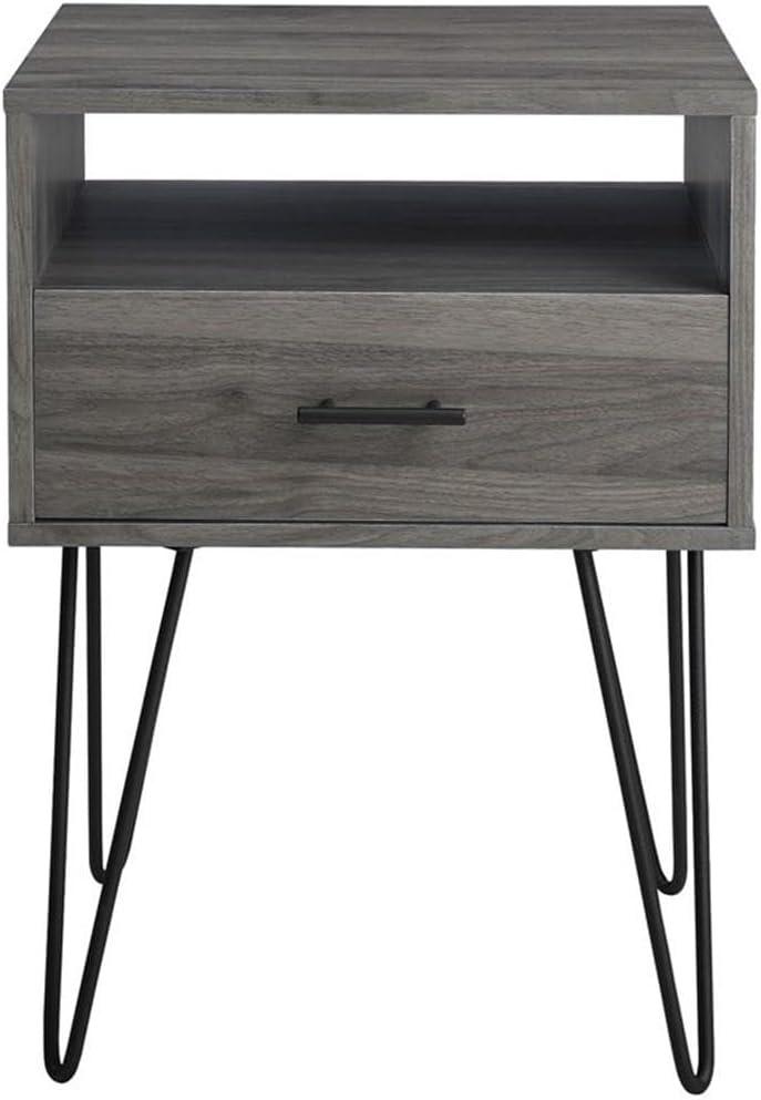 18" Modern Single Drawer Hairpin Leg Bedroom Nightstand in Slate Gray