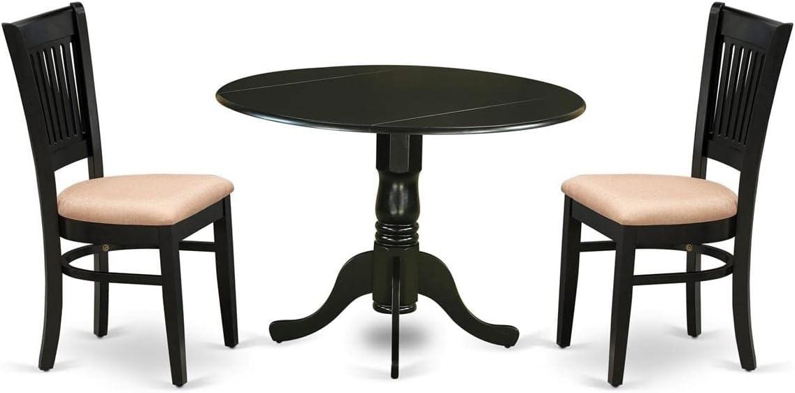 Black Round Drop Leaf Dining Table Set with Upholstered Chairs